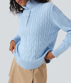 Pull de travail maille torsadée col montant demi-fermeture éclair