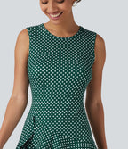 Robe mini casual à pois col rond sans manches ourlet à volants superposés