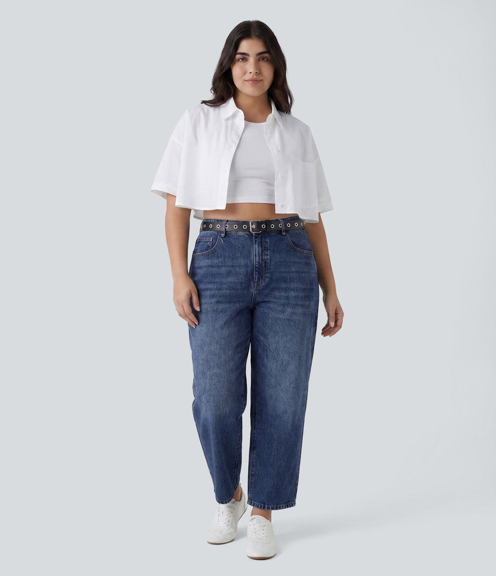 Halara Flex™ Jean barrel grande taille coupe ballon taille basse avec poches