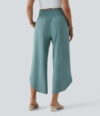 Breezeful™ Pantalon Fluide Vacances Séchage Rapide Taille Haute Croisée Poches Latérales Plissées Fente