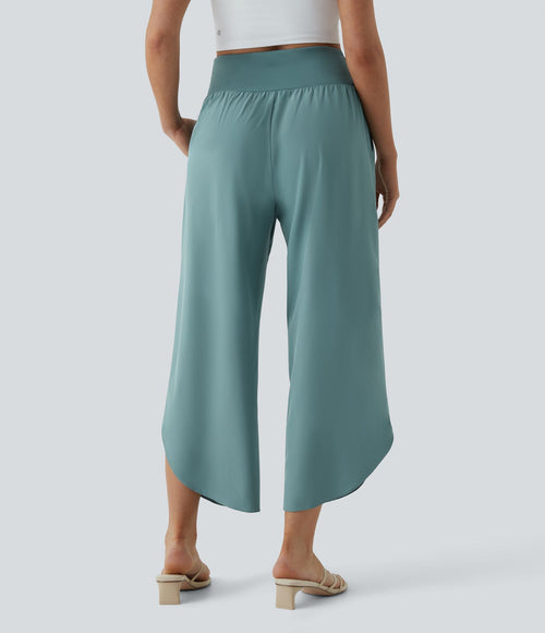 Breezeful™ Pantalon Fluide Vacances Séchage Rapide Taille Haute Croisée Poches Latérales Plissées Fente