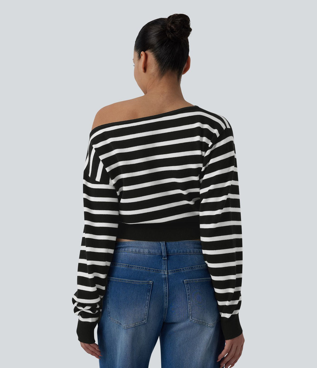 Pull casual asymétrique manches longues rayures