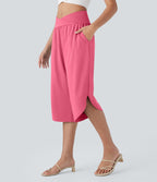Pantalon capri de vacances Breezeful™ taille haute croisée avec poches latérales, fente et séchage rapide