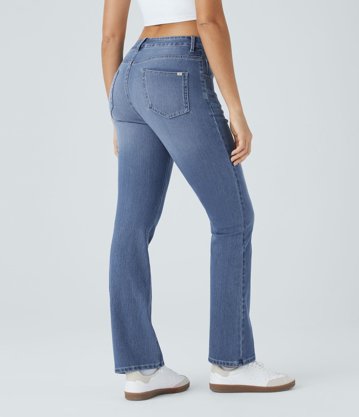 Halara Flex™ Jeans bootcut Casual Taille Haute Multiples Poches Lavés Élastiques et Tricotés Coupe