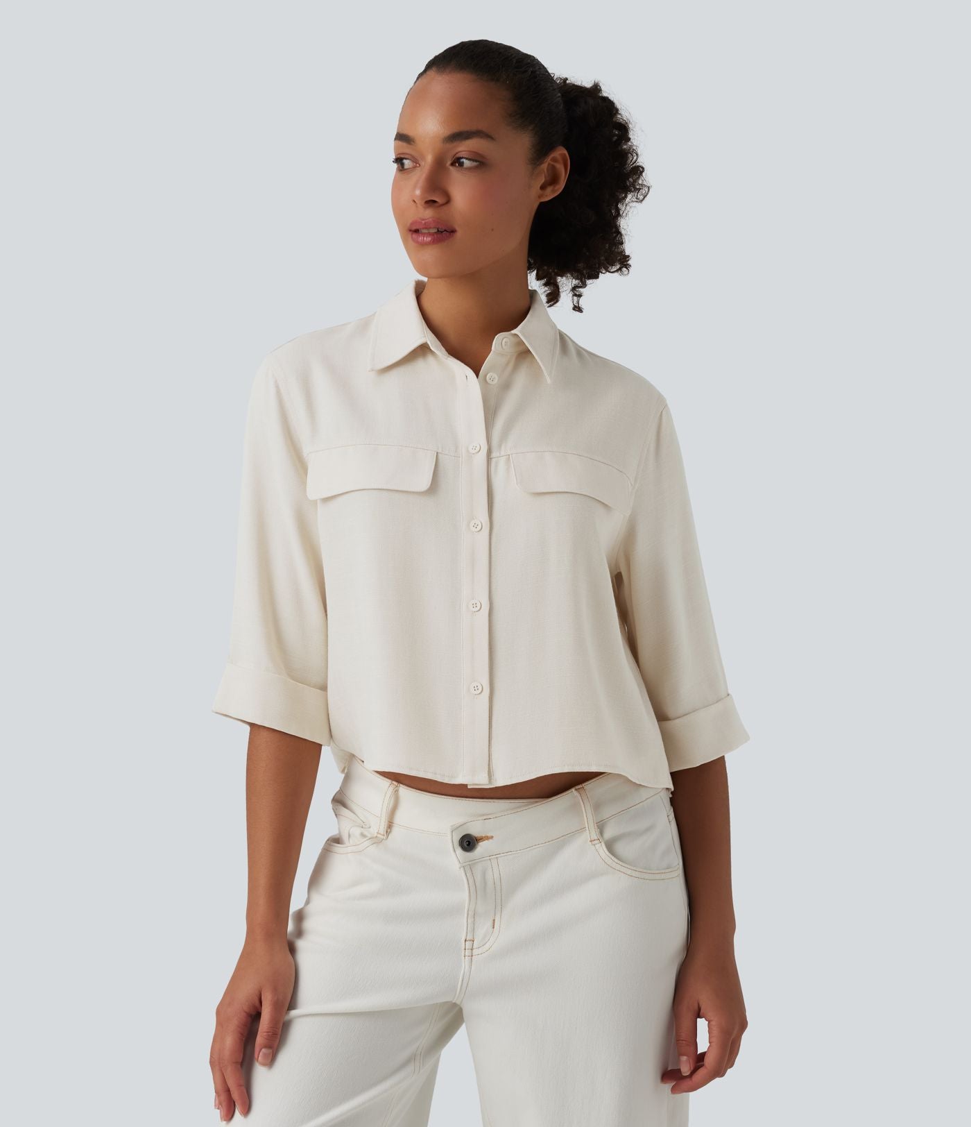 Chemise décontractée mélange lin manches mi-longues
