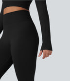 Haut de sport yoga court col rond à manches longues avec passants pouces sans couture OneForm Seamless Flow