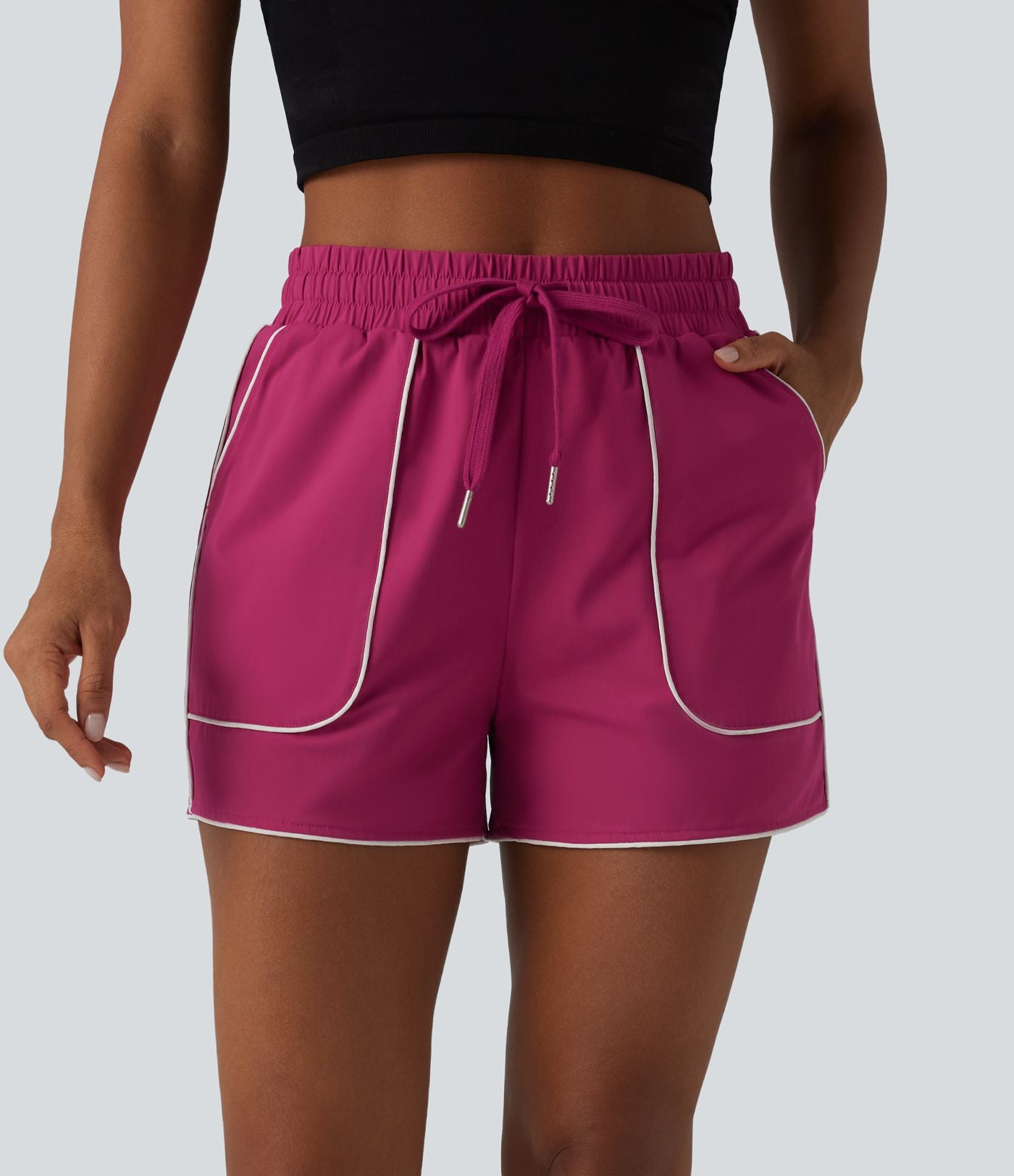 Short de sport taille haute cordon de serrage séchage rapide effet frais InstantCool 7,5 cm avec poches, protection solaire UPF40+