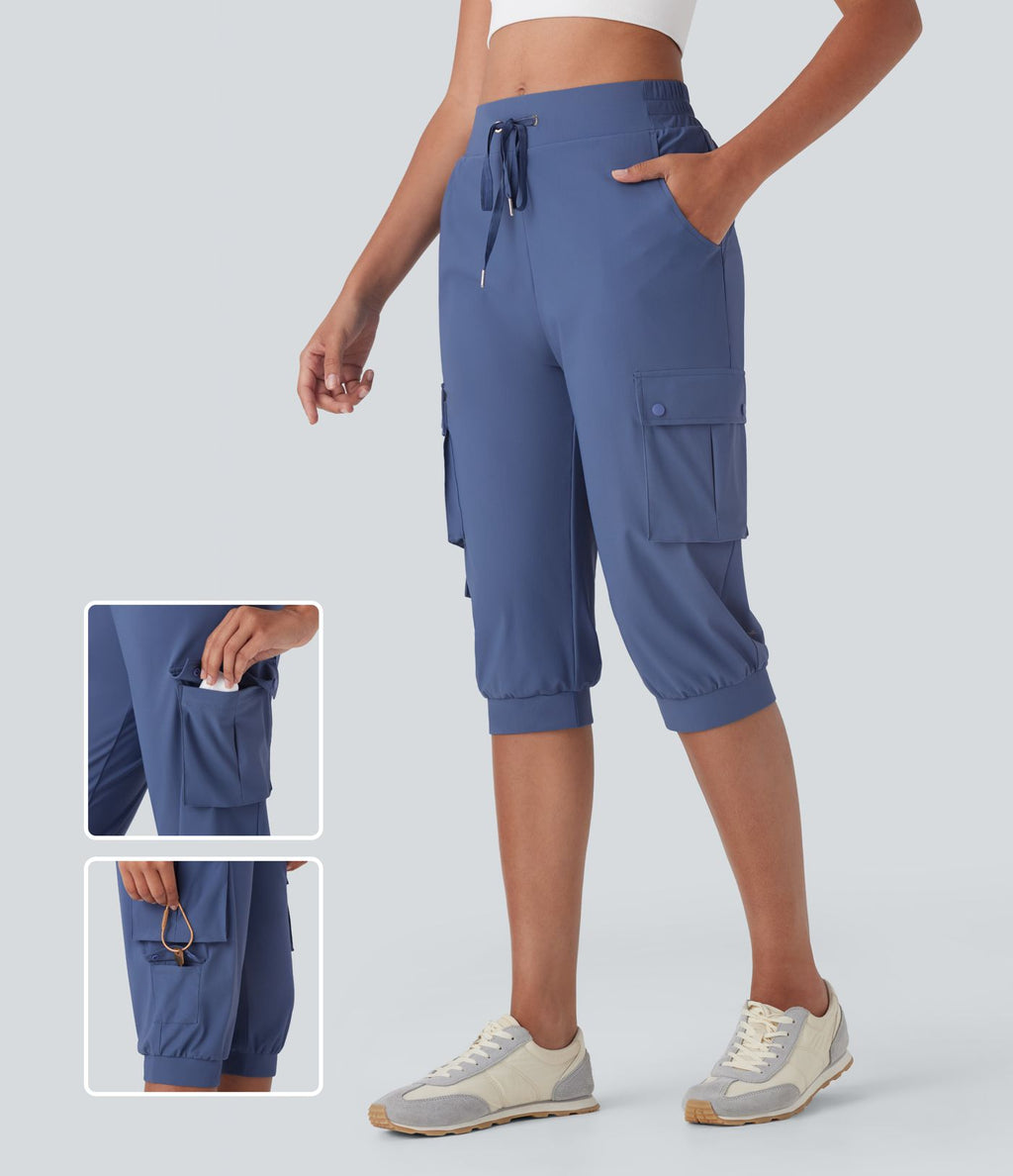 Pantacourt cargo de danse à taille haute avec cordon à séchage rapide avec poches