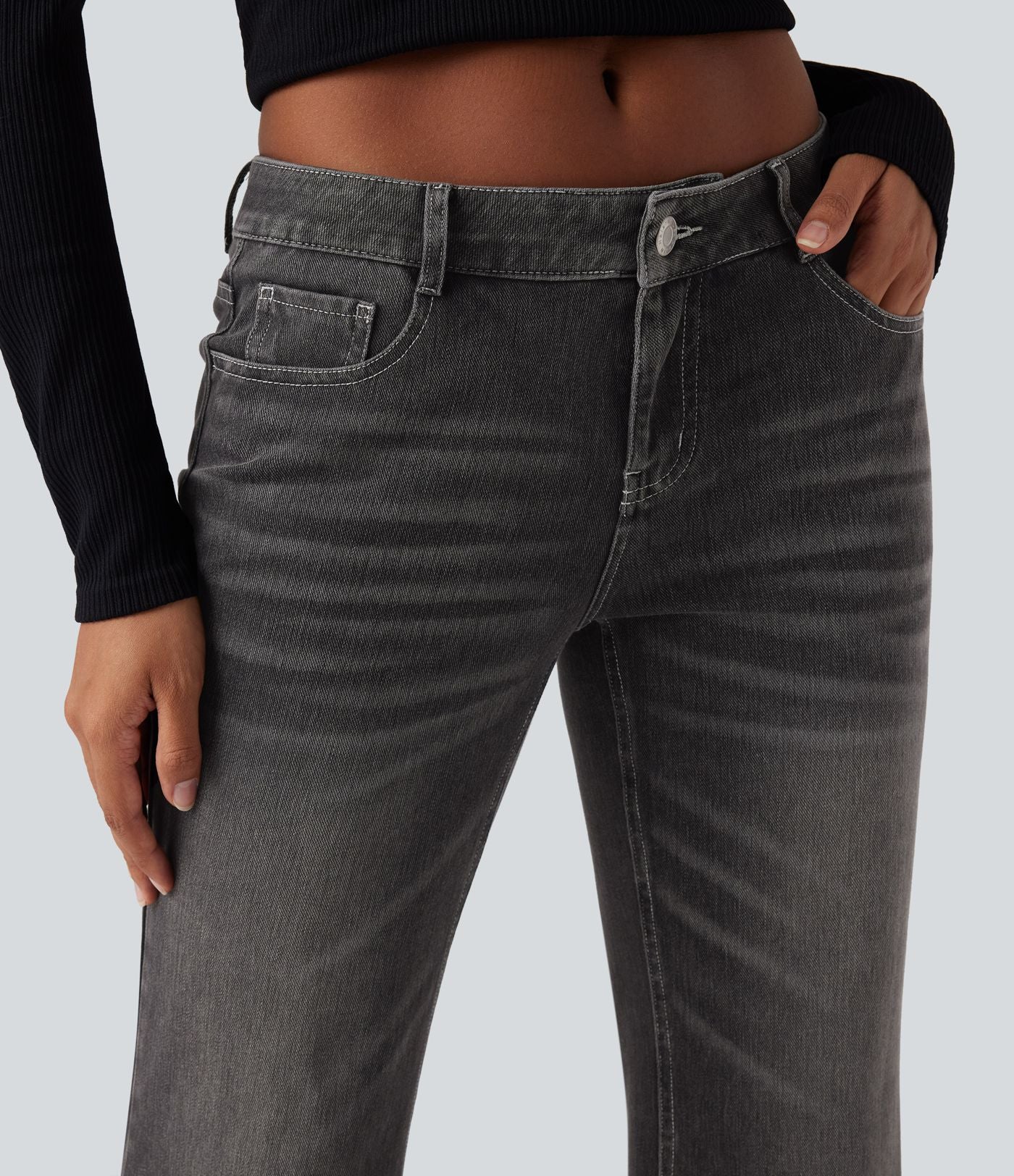 Halara Flex™ Jean évasé décontracté délavé taille basse avec poches