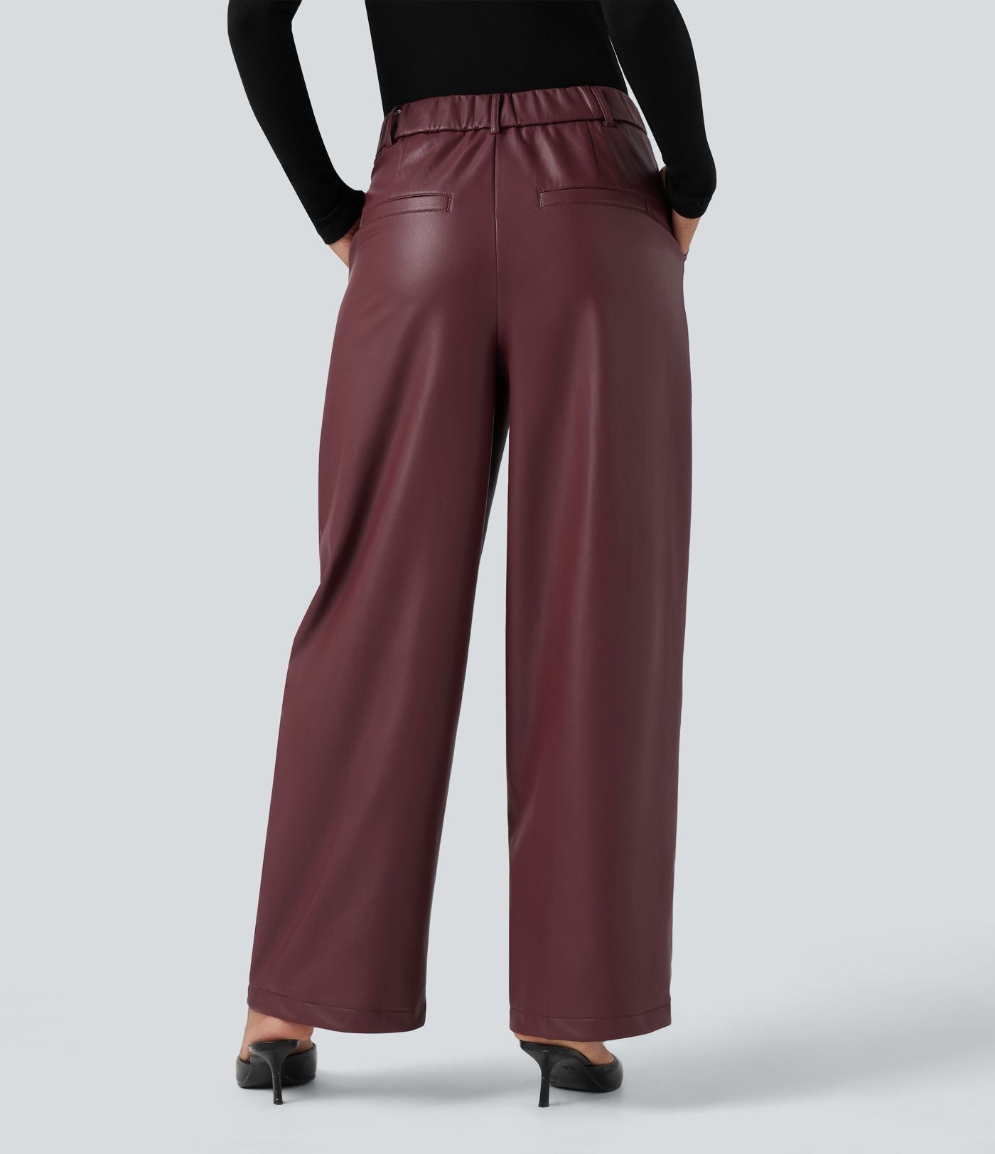 Pantalon large en tissu enduit molleton taille haute avec poches