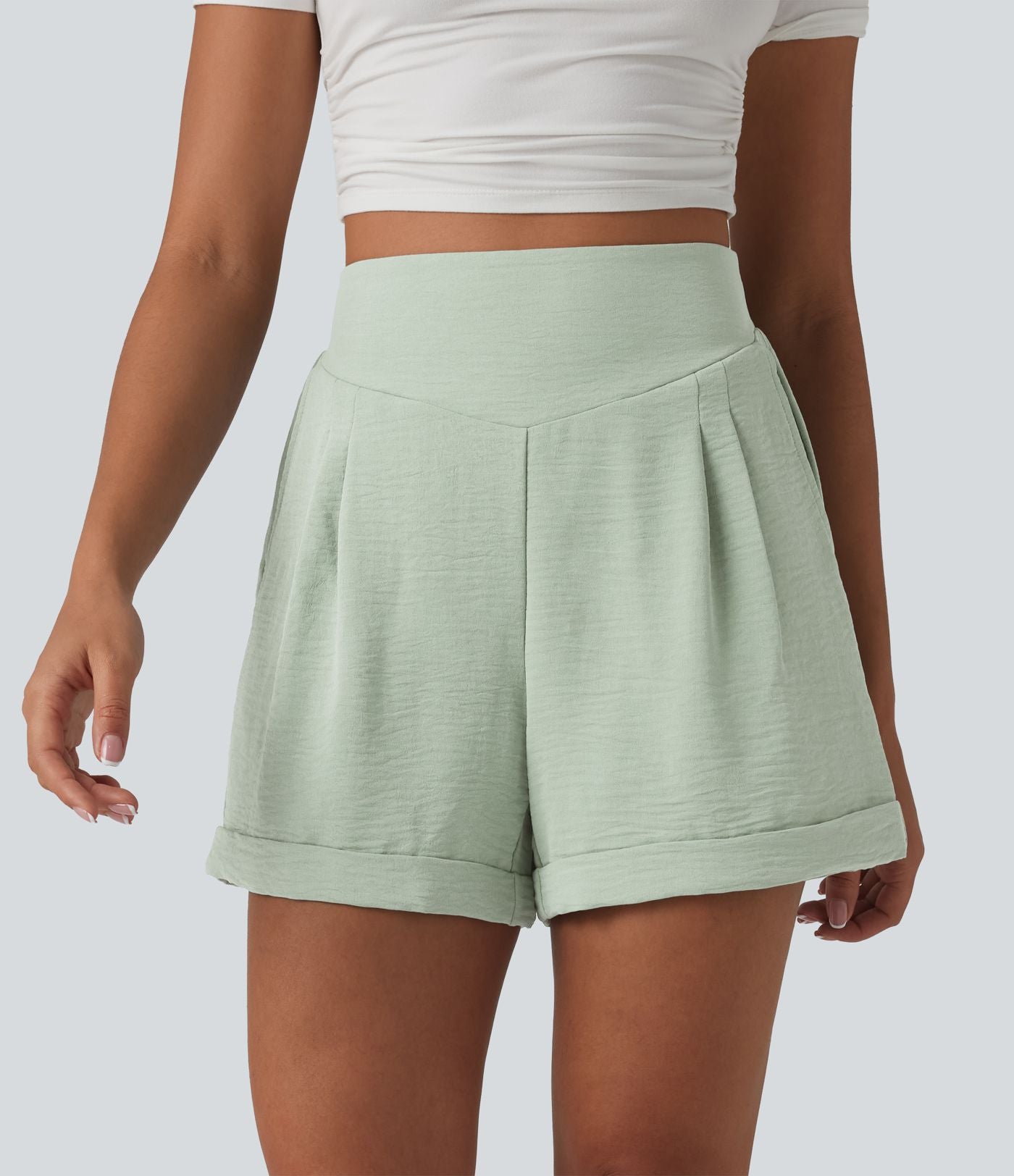 Short détente effet lin taille haute, entrejambe 10cm avec poches