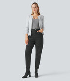 Pantalon 7/8 décontracté fuselé taille haute en coton chino avec poches