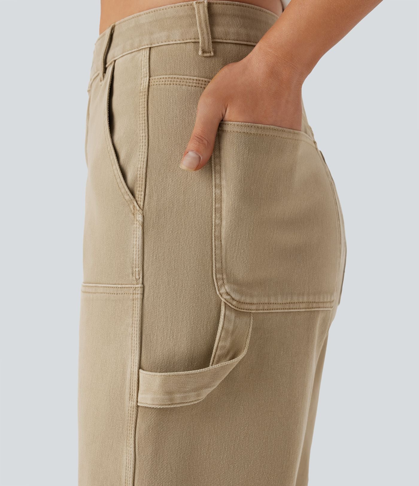 Short bermuda décontracté en denim extensible lavé Halara Flex™ taille mi-haute avec poches multiples