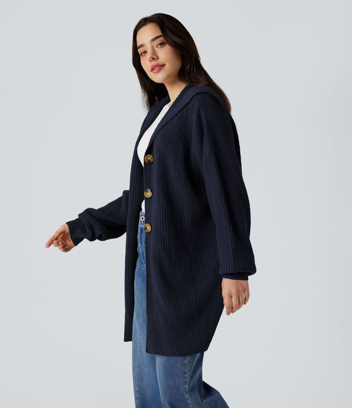 Cardigan col revers manches longues avec poches