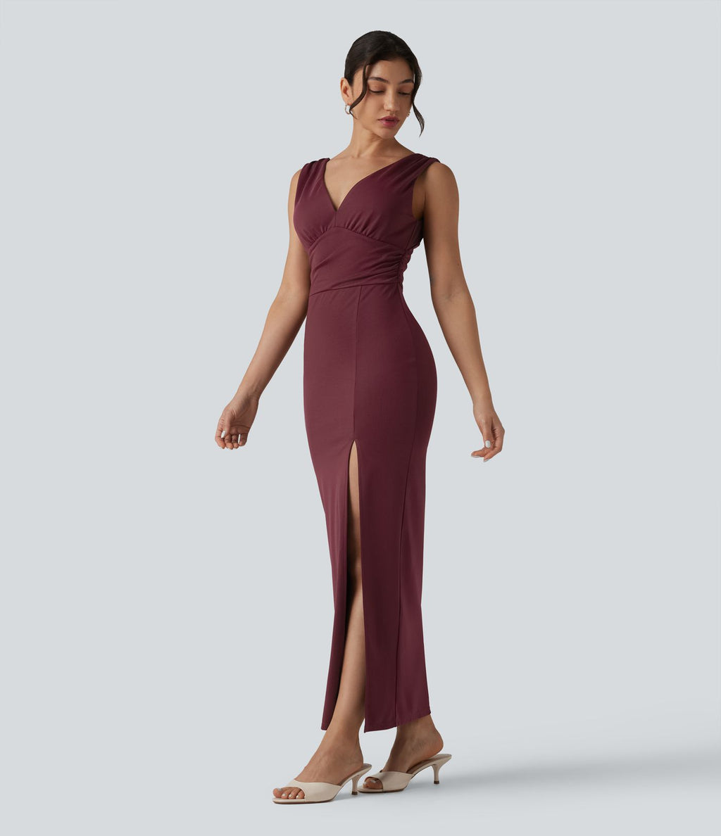 Robe maxi moulante col V avec soutien-gorge intégré