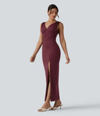 Robe maxi moulante col V avec soutien-gorge intégré
