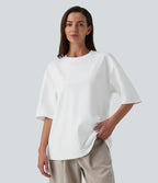 T-shirt casual oversize col rond manches trois-quarts