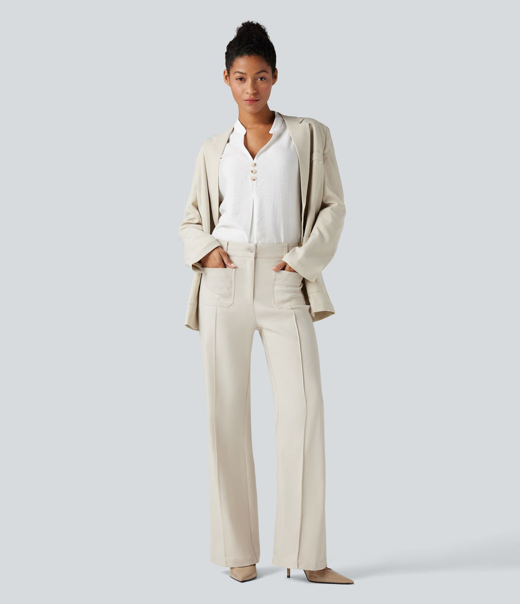 Pantalon tailleur évasé taille haute avec poches