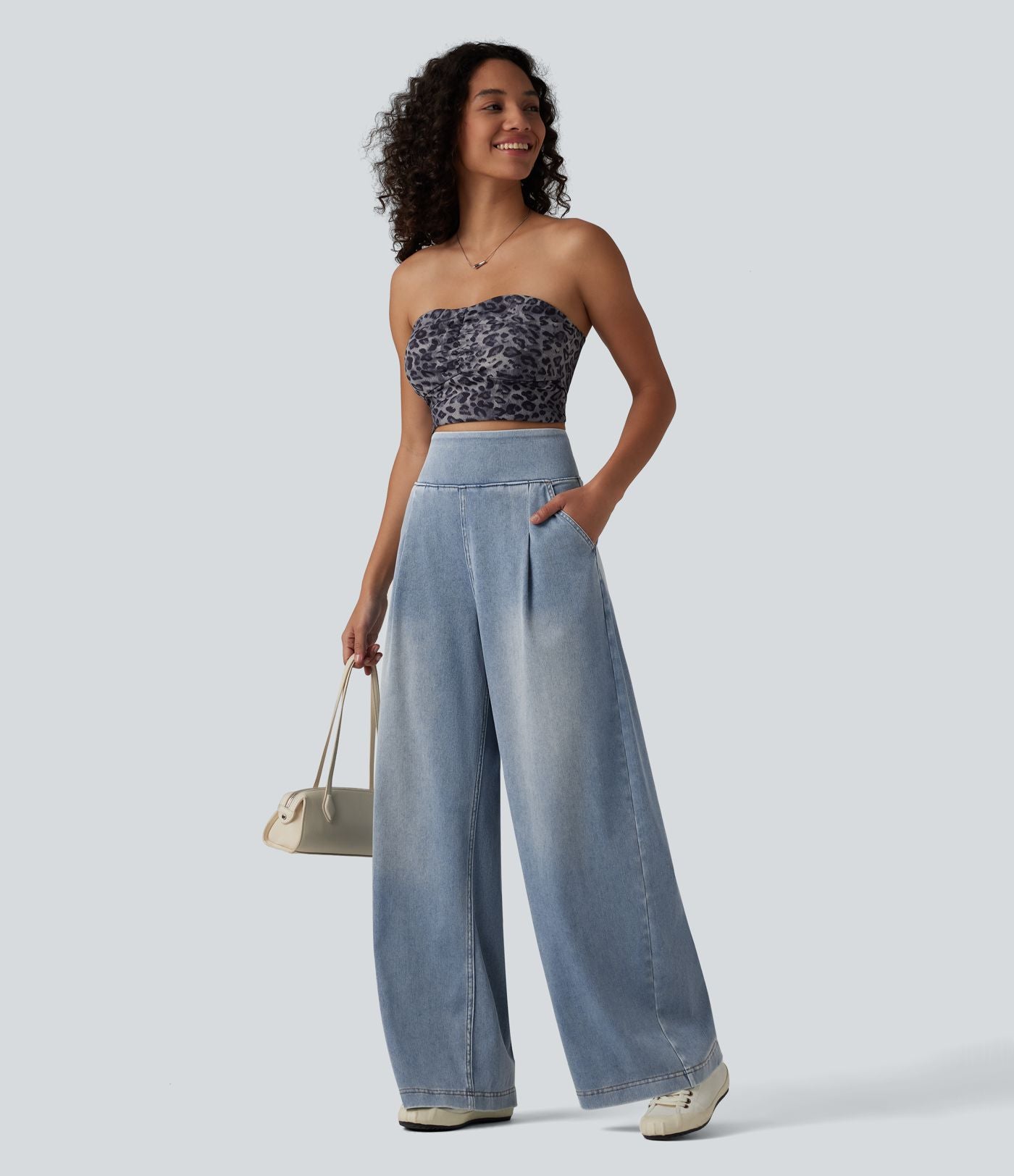 Jean large Halara Flex™ délavé décontracté, taille haute, à poches