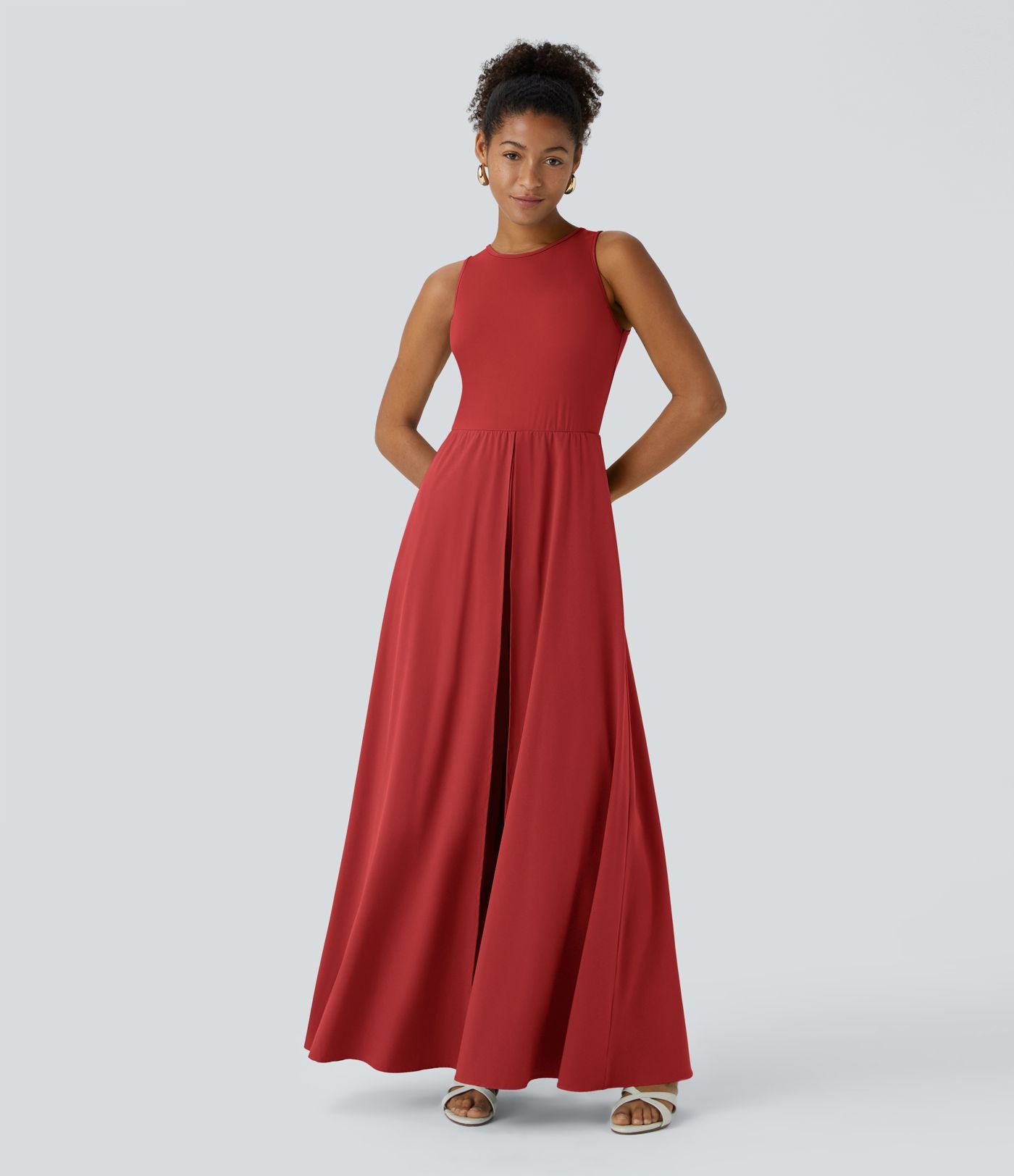 Combinaison Breezeful™ à séchage rapide pour demoiselles d'honneur et invitées de mariage, sans manches, avec fermeture éclair, poches latérales et détails contrastés