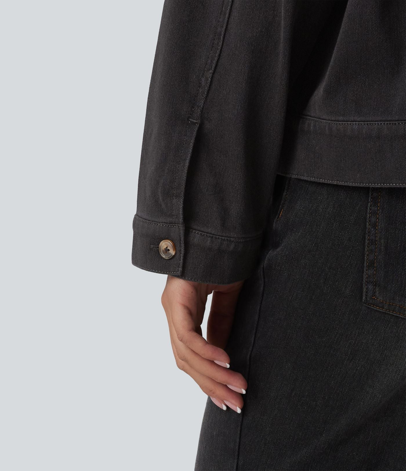 Halara Flex™ Veste décontractée en jean col rond manches longues avec poches