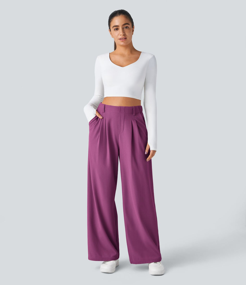 Pantalon Tailleur Large Fluide Halara Flex™ Gaufré Taille Haute Poches Latérales