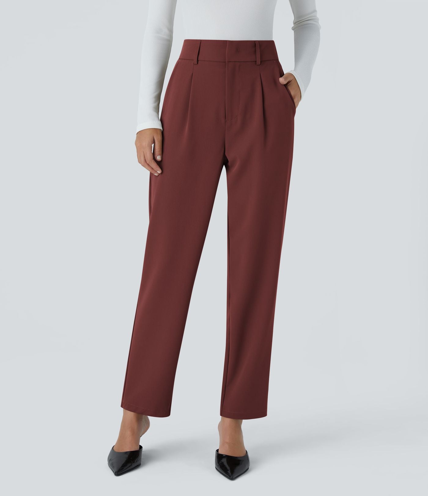 Pantalon tailleur Halara Flex™ fuselé uni, taille haute, avec poches