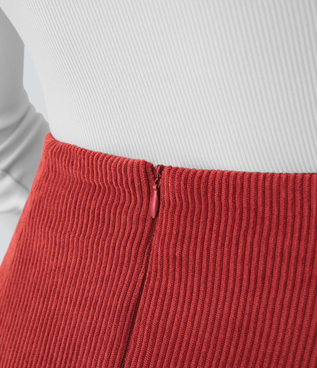 Mini-Jupe Casual en Velours Côtelé 2 en 1 Fermeture Éclair Invisible Taille Haute