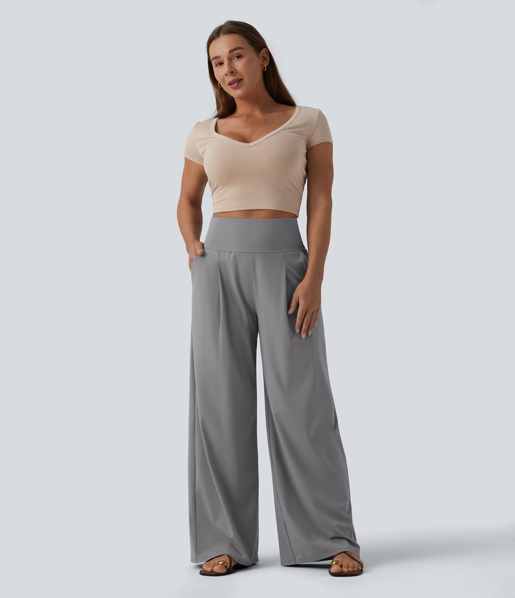 Pantalon large décontracté SoftlyZero™ Airy gainant taille haute effet frais InstantCool avec poches, protection solaire UPF50+