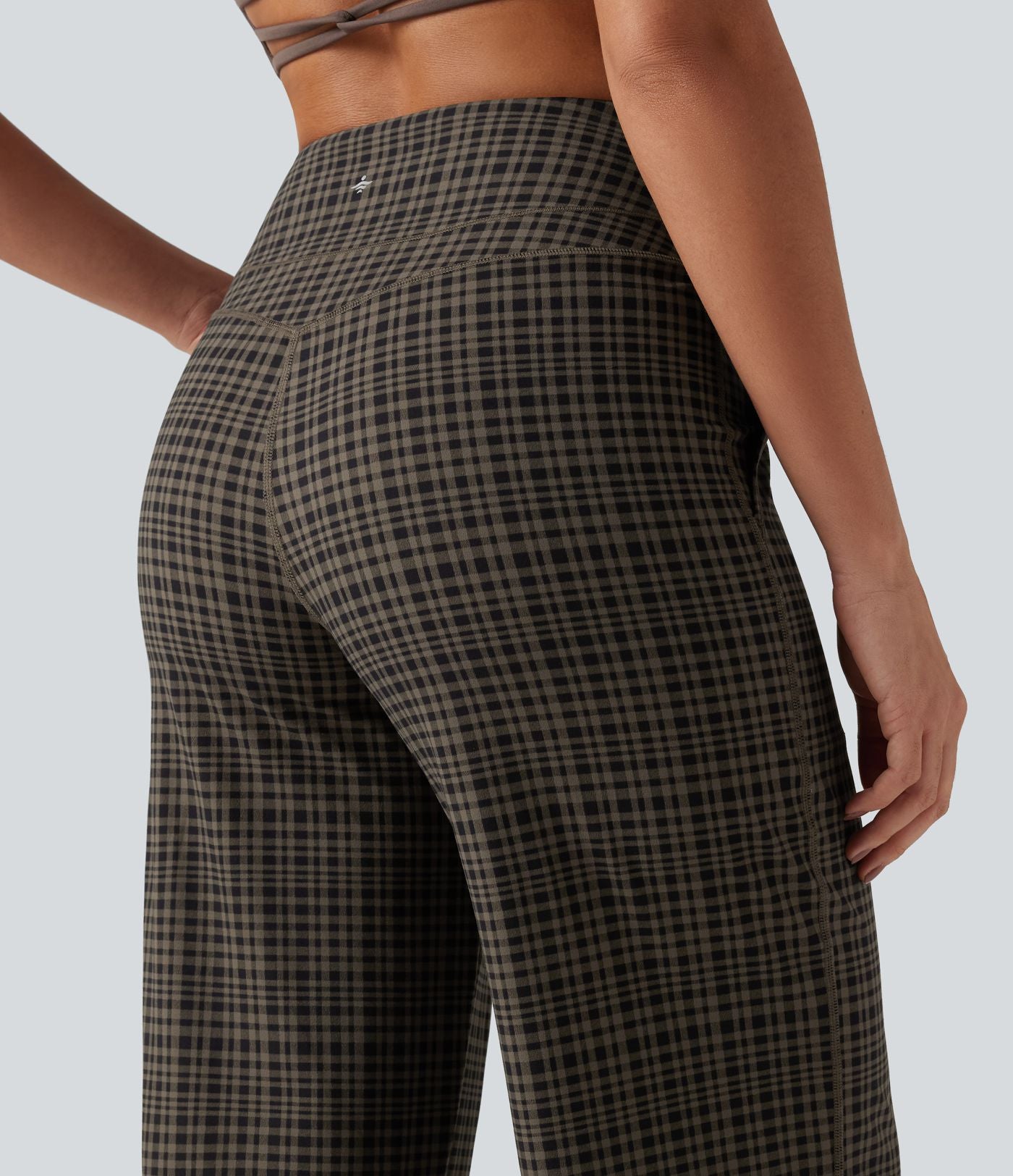 Pantalon de yoga droit Halara UltraSculpt™ taille haute gainant à motif tartan avec poches