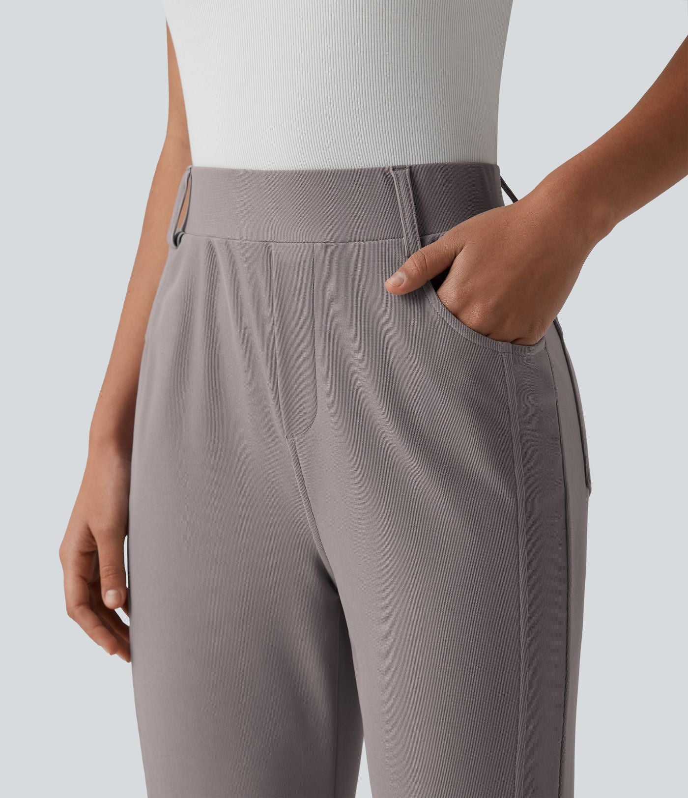 Pantalon décontracté bootcut taille haute en tissu micro-gaufré avec poches