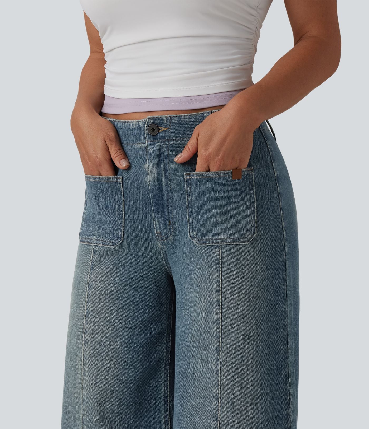 Halara Flex™ Jean large Palazzo et Taille Haute avec Poches Avant en Tricot Extensible Lavé