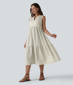 Robe midi rayée sans manches col V avec soutien-gorge intégré