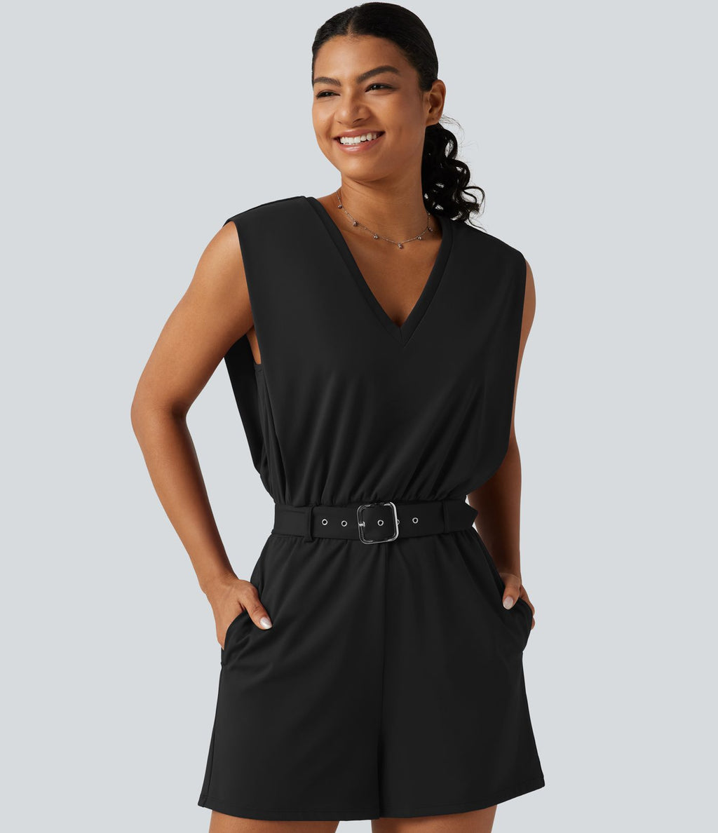 Combishort SoftlyZero™ Airy effet frais InstantCool sans manches à col V avec ceinture, poches et protection solaire UPF50+ avec accès facile Easy Peasy