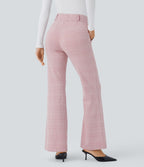 Halara Flex™ Pantalon tailleur évasé à carreaux pied-de-poule, taille haute avec boutons décoratifs et poches latérales
