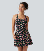 Robe active mini de danse 2-en-1 à petites fleurs, coussinets amovibles, poches et accès facile Easy Peasy