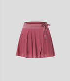 Jupe Casual Évasée Fluide 2 en 1 en Maille Contrastée Taille Haute Cordon de Serrage Poche Latérale