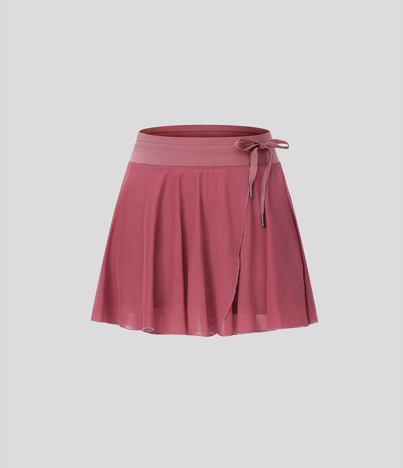 Jupe Casual Évasée Fluide 2 en 1 en Maille Contrastée Taille Haute Cordon de Serrage Poche Latérale