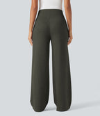 Pantalon jogging large décontracté côtelé gainant taille haute avec cordon de serrage et poches