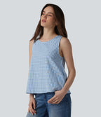 Débardeur casual col rond en vichy froissé avec poches
