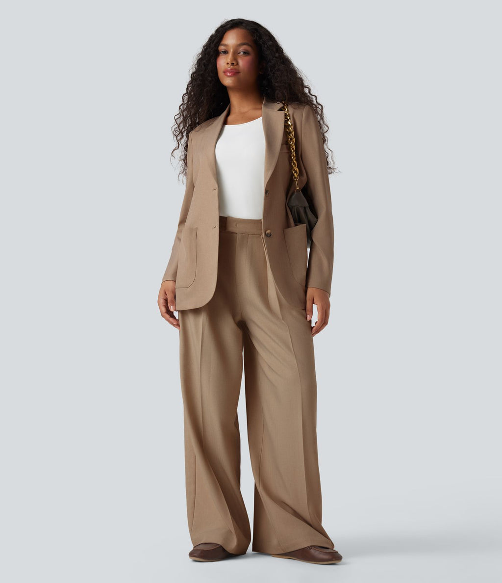 Blazer de travail anti-froissement aspect lin col cranté manches longues avec poches