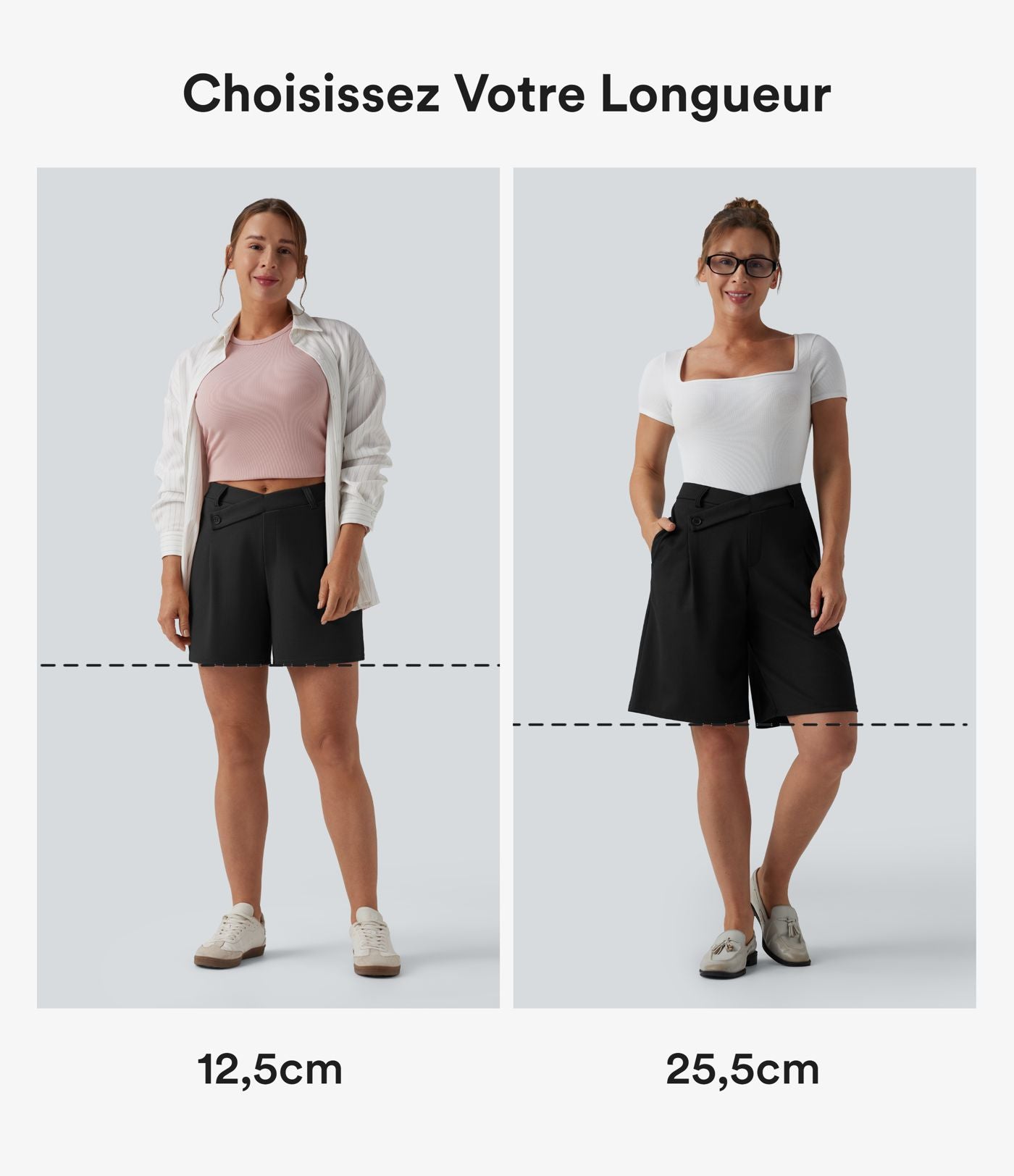 Short ample tailleur mi-taille asymétrique en tissu gaufré 12,5 cm avec poches