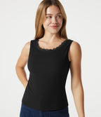Débardeur en maille côtelée à encolure arrondie, dos en U, dentelle contrastée et coussinets amovibles