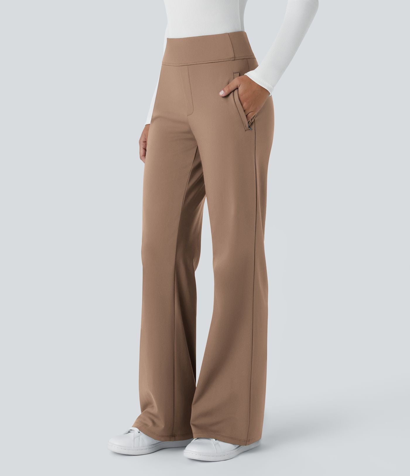 Pantalon tailleur évasé taille mi-haute Halara Flex™ DayStretch avec zip latéral et poches