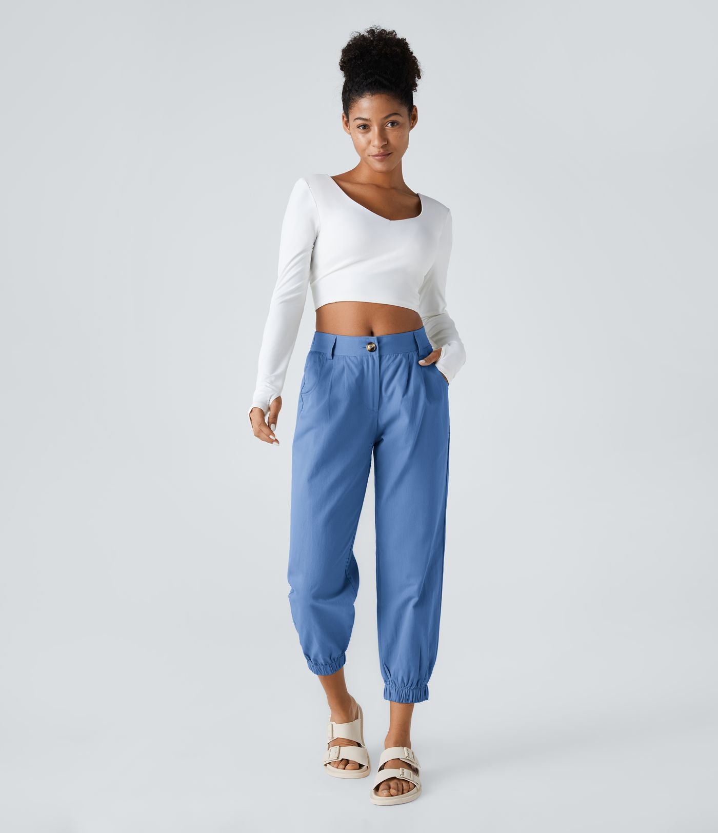 Joggings décontractés à taille mi-haute avec poches