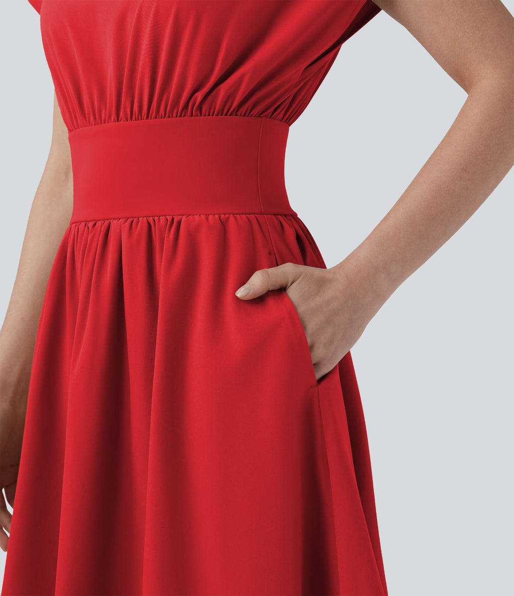 Robe de travail mini Breezeful™ manches chauve-souris courtes fluide séchage rapide avec poches latérales