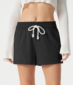 Short décontracté taille basse à cordon de serrage, aspect lin, avec poches