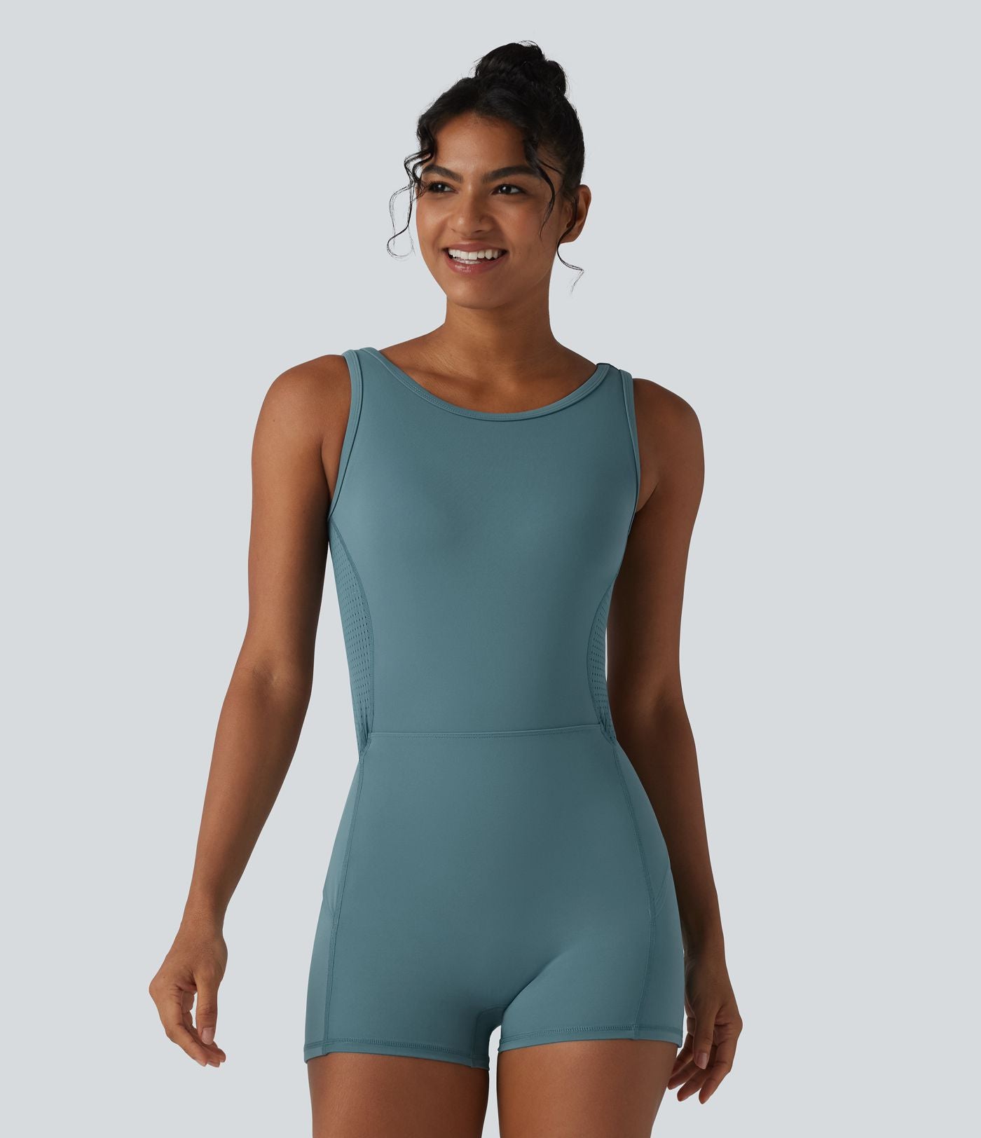 Barboteuse de yoga dos nu sans manches en mesh respirant avec jupe amovible et poches – Easy Peasy