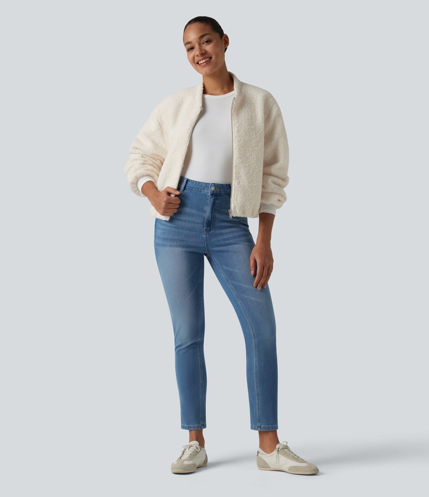 Veste sherpa décontractée zippée avec poches