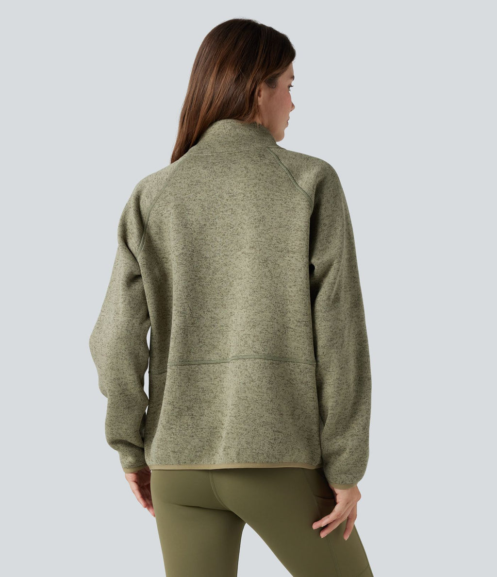 Sweat-shirt polaire de randonnée chiné col montant demi-zip